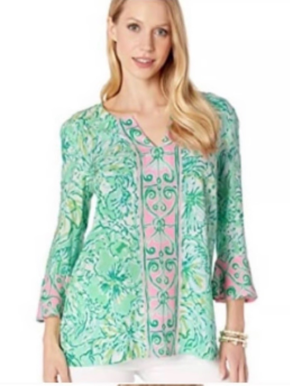 Lilly Pulitzer Keona Tunic Hopelessly Devoted Resort Aqua Floral Top - Size M